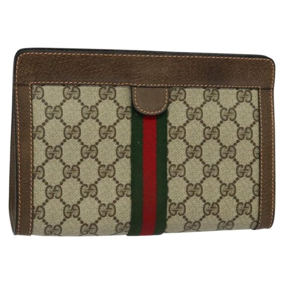 GUCCI GG Supreme Web Sherry Line Clutch Bag PVC Beige Red 89 01 001 Auth th5661 - Picture 1 of 16